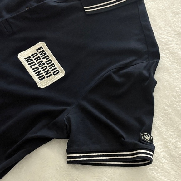 Emporio Armani Navy Polo with White Stripes - Picture 3 of 4